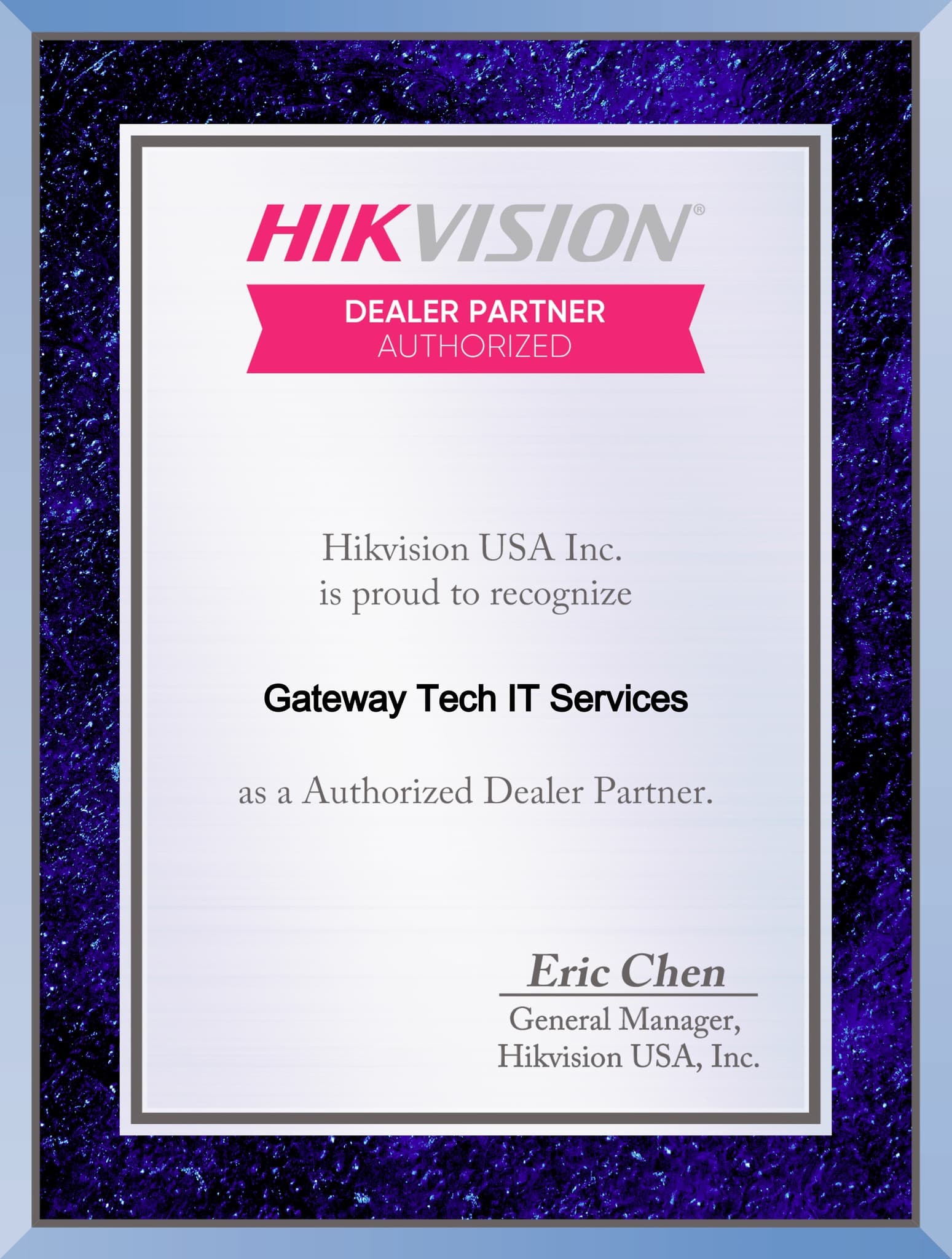 HikVision Authorized Dealer Partner Certificate